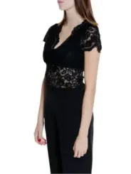 Schwarzes Spitzen-Crop-Top Damen