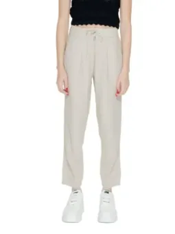 Beige cropped weit geschnittene Crepe-Hosen