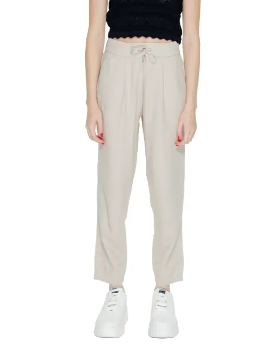 Beige cropped weit geschnittene Crepe-Hosen