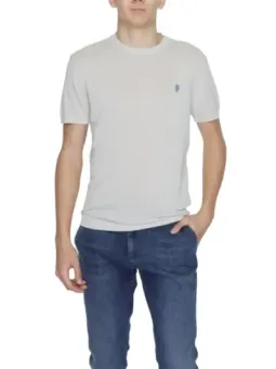 Weißes Polo-Shirt mit blauem Reiter