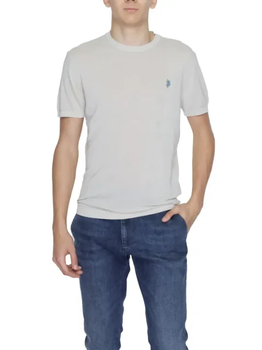 Weißes Polo-Shirt mit blauem Reiter