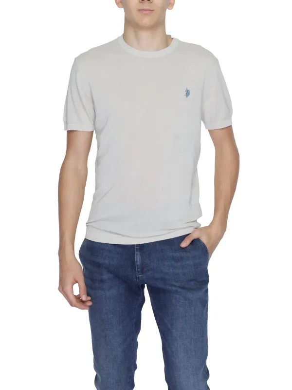Weißes Polo-Shirt mit blauem Reiter