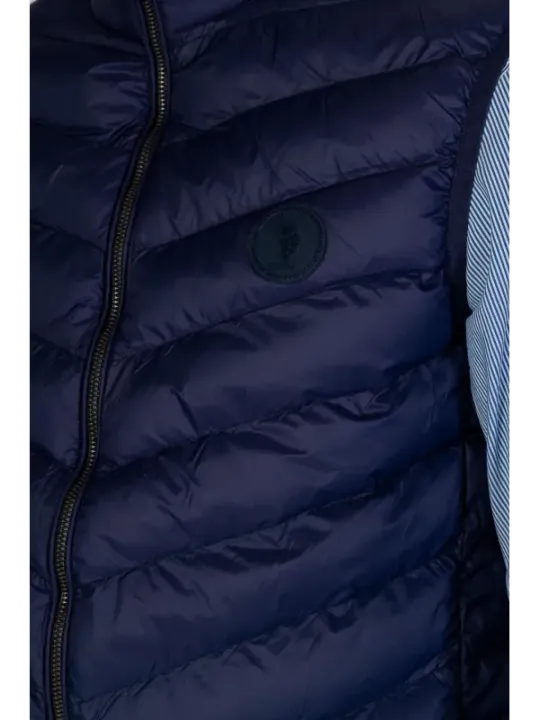 Dunkle blaue gesteppte Weste mit Logo