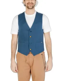 Blaues Weste mit orangefarbenen Akzenten