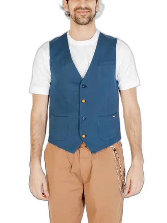 Blaues Weste mit orangefarbenen Akzenten