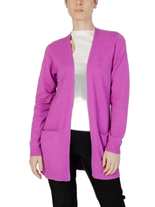 Leuchtend magentafarbener Damen-Cardigan mit Tasche