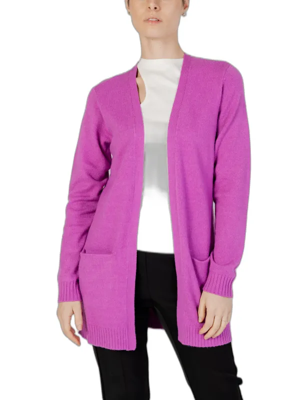 Leuchtend magentafarbener Damen-Cardigan mit Tasche