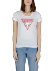 Weißes T-Shirt mit rosa Dreieck