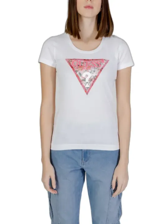 Weißes T-Shirt mit rosa Dreieck