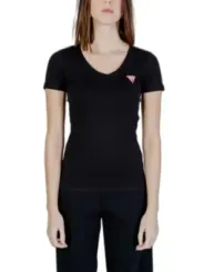 Schwarzes Damen V-Ausschnitt T-Shirt