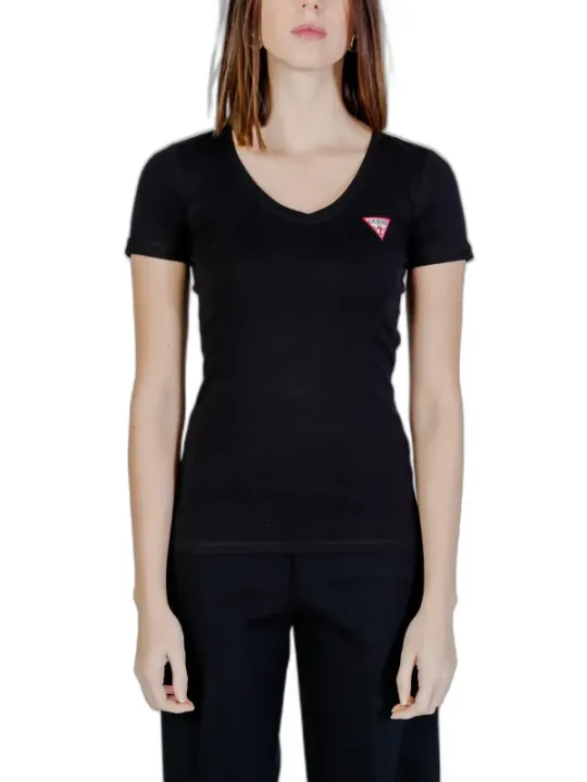 Schwarzes Damen V-Ausschnitt T-Shirt