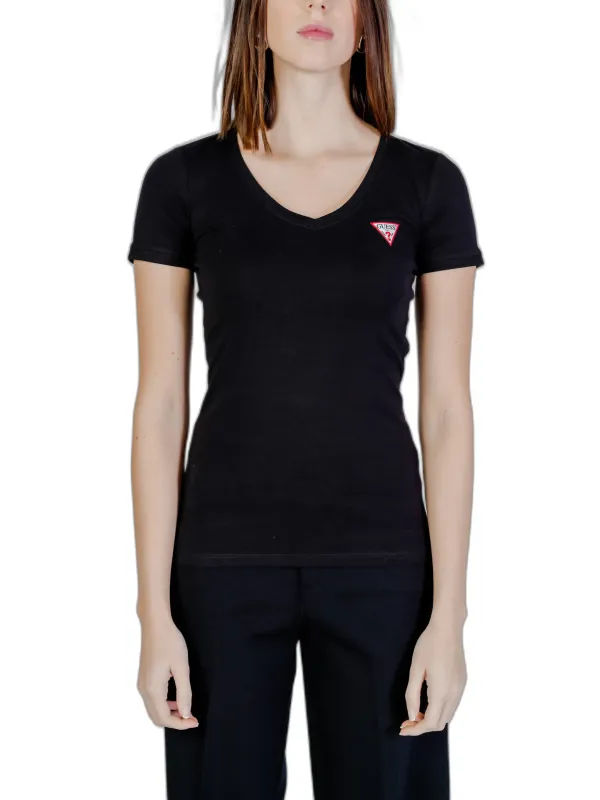 Schwarzes Damen V-Ausschnitt T-Shirt