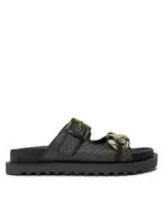 Schwarze Riemchensandalen mit goldener Schnalle