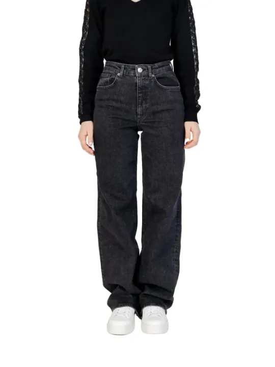 Schwarze Denim Jeans gerades Bein