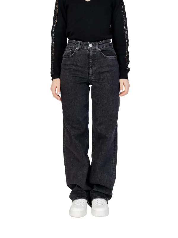 Schwarze Denim Jeans gerades Bein