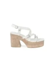 Weiße Plattform-Sandalen mit Korkabsatz