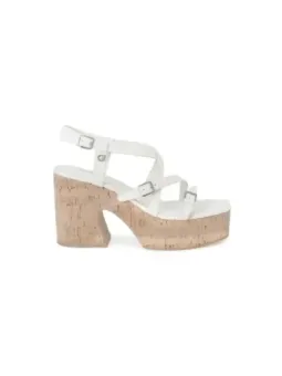 Weiße Plattform-Sandalen mit Korkabsatz