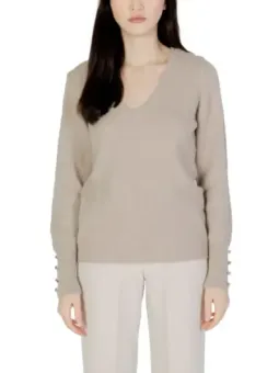 Beiger V-Ausschnitt Pullover mit Knöpfen