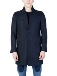 Schwarzer Herren-Wollmantel mit Reißverschluss