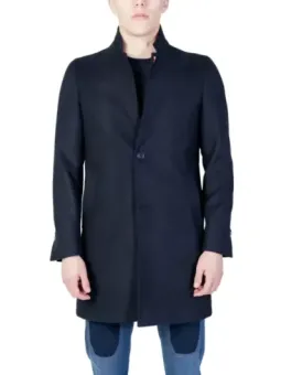 Schwarzer Herren-Wollmantel mit Reißverschluss