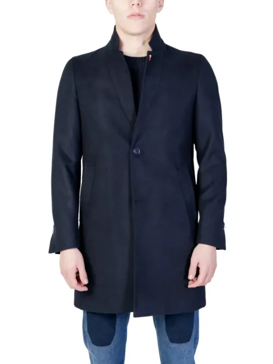 Schwarzer Herren-Wollmantel mit Reißverschluss