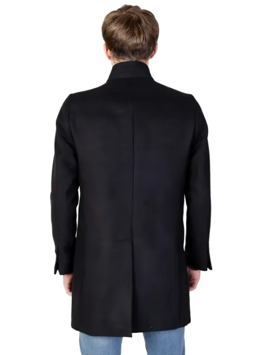 Schwarzer Herren-Wollmantel, knielang