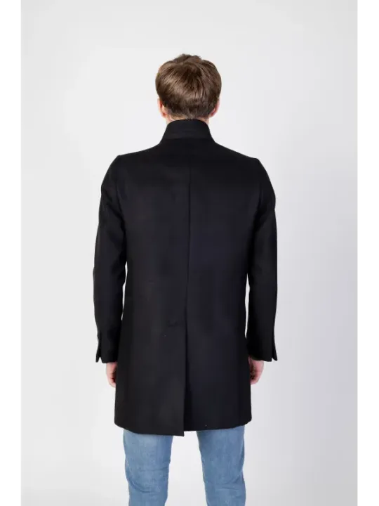 Schwarzer Herren-Wollmantel mit Gürtel