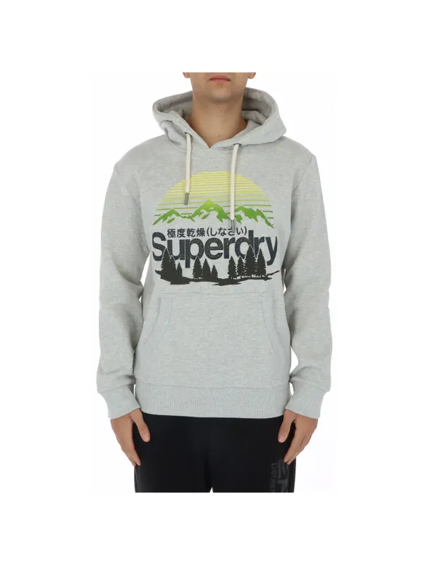 Grauer Superdry Kapuzenpullover mit Grafik