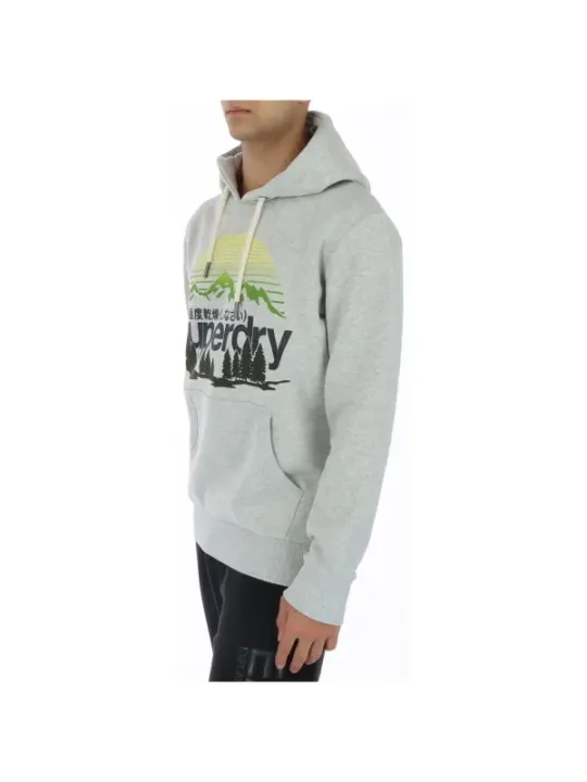 Grauer Superdry Kapuzenpullover mit Logo