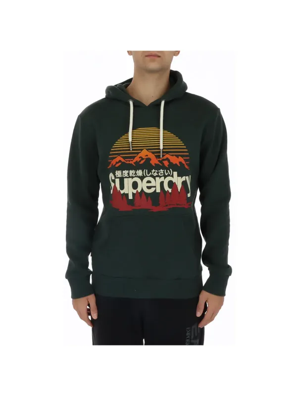 Grauer Superdry Kapuzenpullover mit Logo