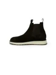 Schwarze Leopardenmuster Stiefeletten mit weißer Sohle