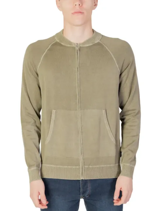 Taupe Baumwoll-Pullover mit Reißverschluss