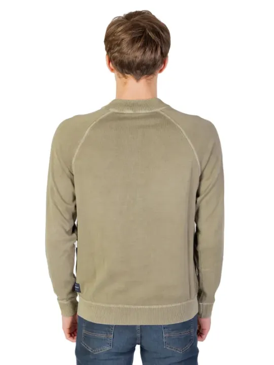 Khaki gestrickter Herren-Mockhals-Pullover