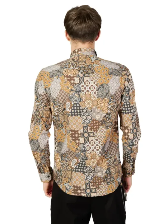 Tan, braun, weißes Collage-Hemd Gianni Lupo