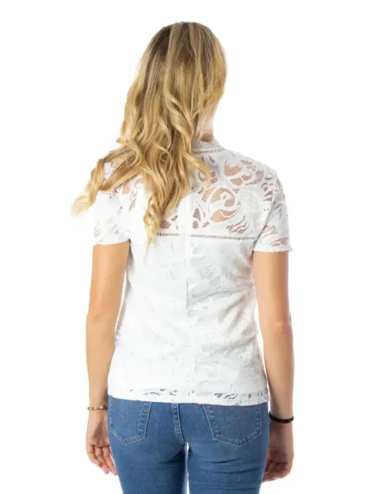 Weiße Bluse mit Spitzenmuster