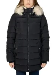 Schwarze gesteppte Damen Parka mit Kapuze