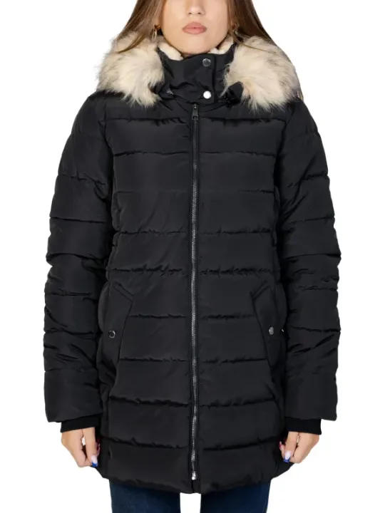 Schwarze gesteppte Damen Parka mit Kapuze