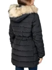 Schwarze Winterjacke mit Kunstpelzrand