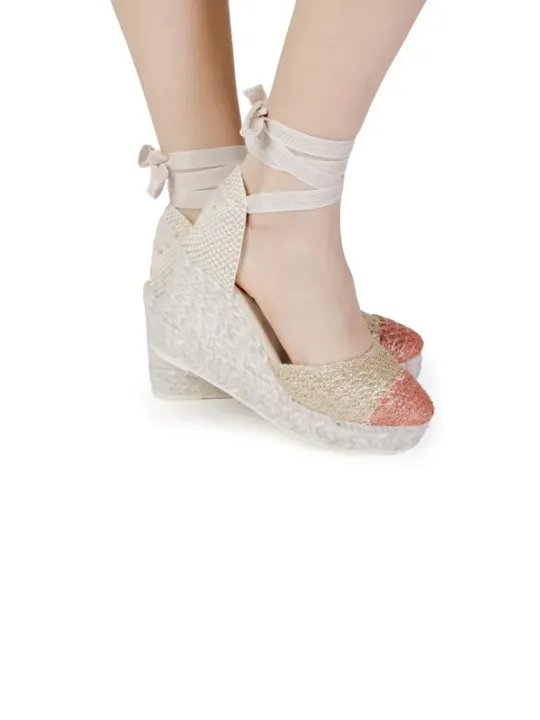 Roségoldene Elfenbein High Heels Espadrilles