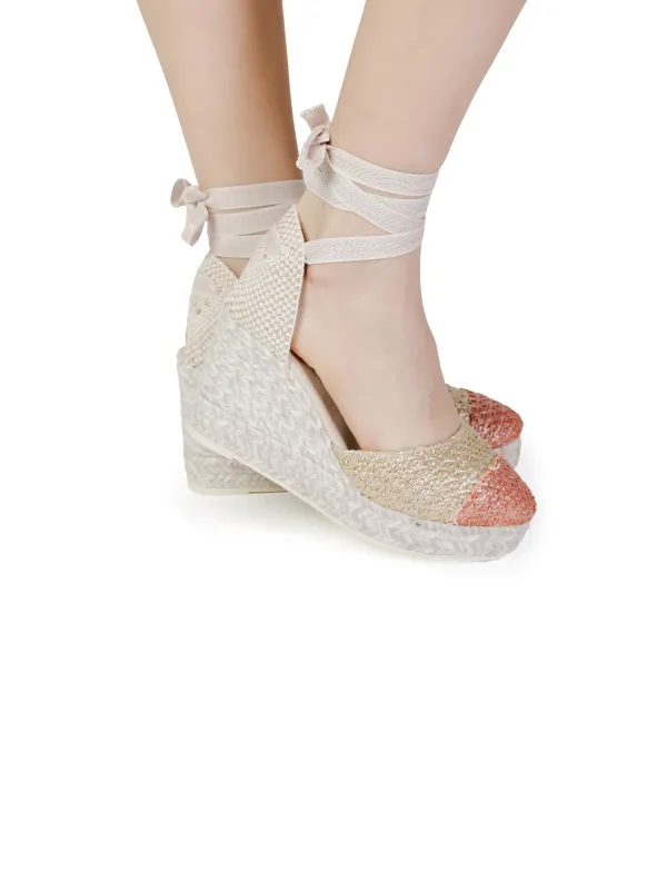 Roségoldene Elfenbein High Heels Espadrilles