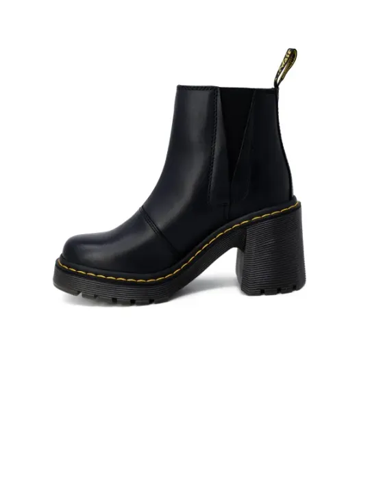 Schwarze Plattformstiefel mit gelben Nähten