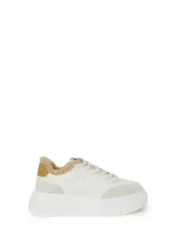Beige Sneakers mit strukturiertem Sohle-Plateau