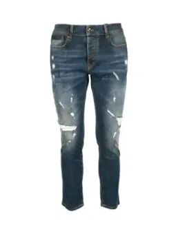 Blaue Jeans mit Distressed-Details