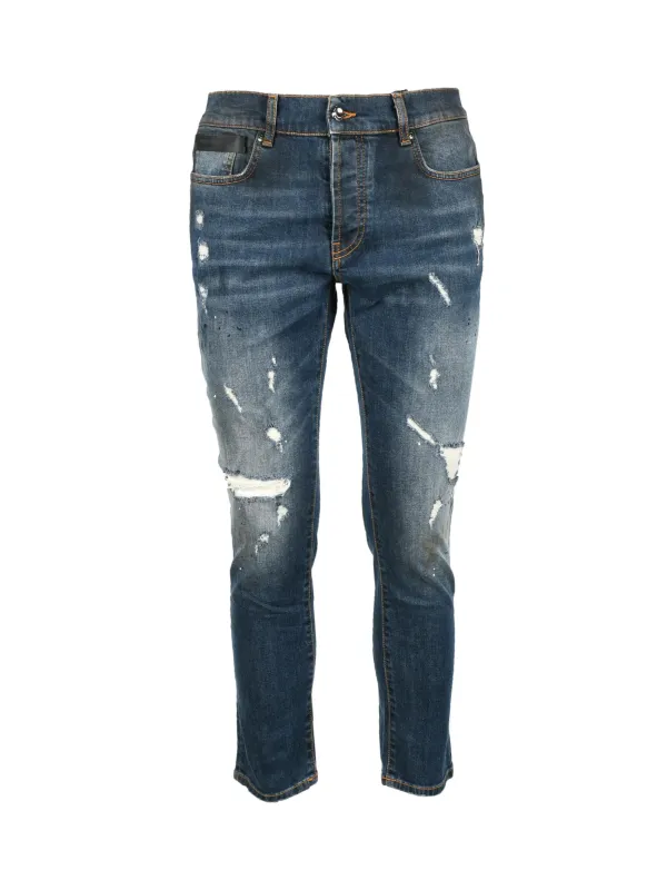 Blaue Jeans mit Distressed-Details