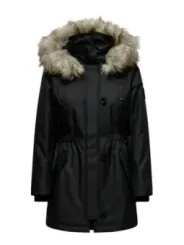 Schwarze Parka mit Pelzhaube