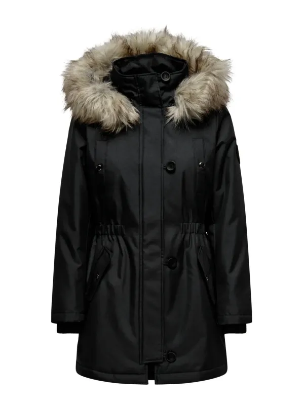 Schwarze Parka mit Pelzhaube