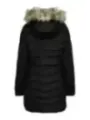 Schwarze Winterjacke mit Kunstpelz.