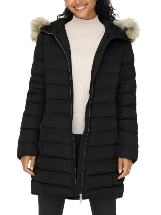 Schwarze Kapuzen-Pufferjacke ohne Ärmel