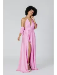 Zartrosa, langes Abendkleid mit Schlitz