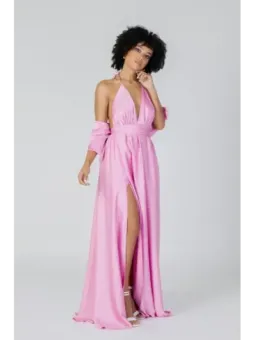 Zartrosa, langes Abendkleid mit Schlitz